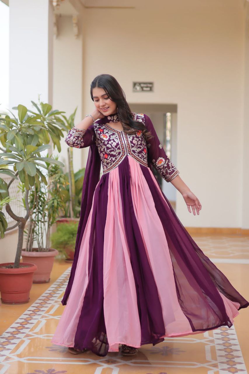Designer Fox Georgette Embroidered Gown with Dupatta – Festive Wear