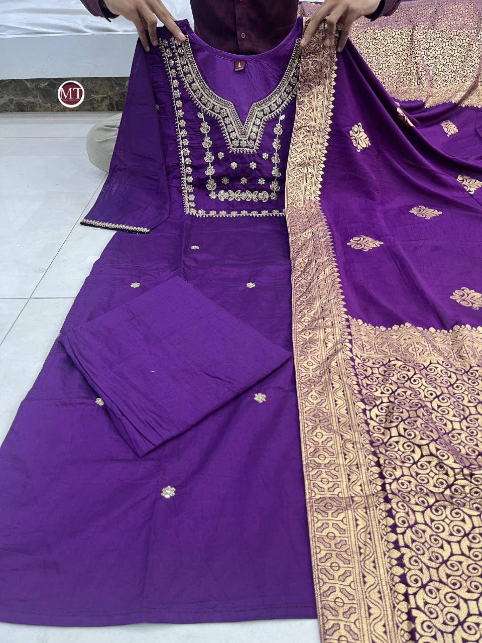 Heavy Chanderi Silk Embroidered Suit Set with Matching Dupatta & Jumka