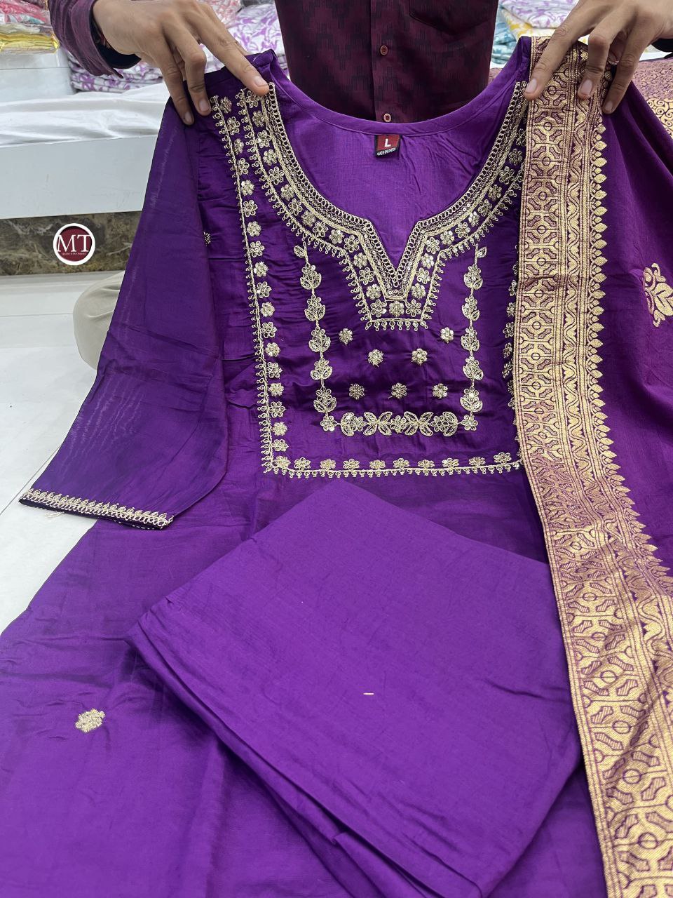 Heavy Chanderi Silk Embroidered Suit Set with Matching Dupatta & Jumka