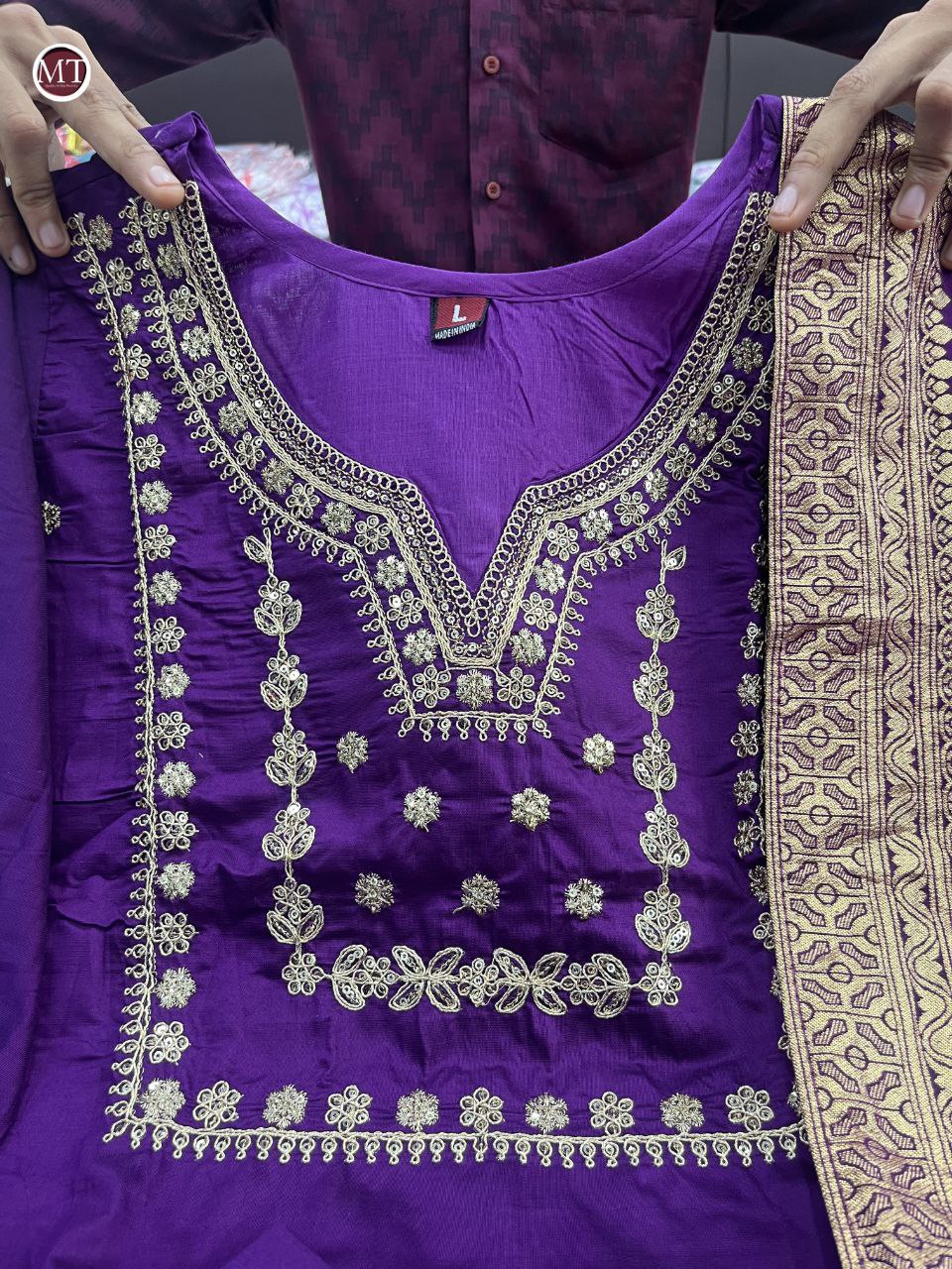 Heavy Chanderi Silk Embroidered Suit Set with Matching Dupatta & Jumka