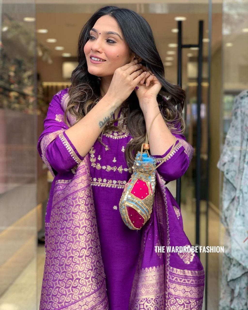 Heavy Chanderi Silk Embroidered Suit Set with Matching Dupatta & Jumka