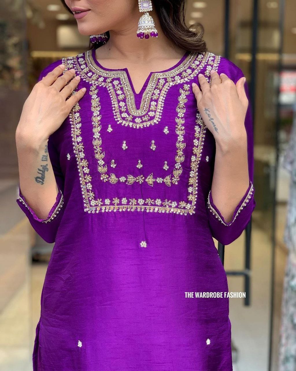 Heavy Chanderi Silk Embroidered Suit Set with Matching Dupatta & Jumka
