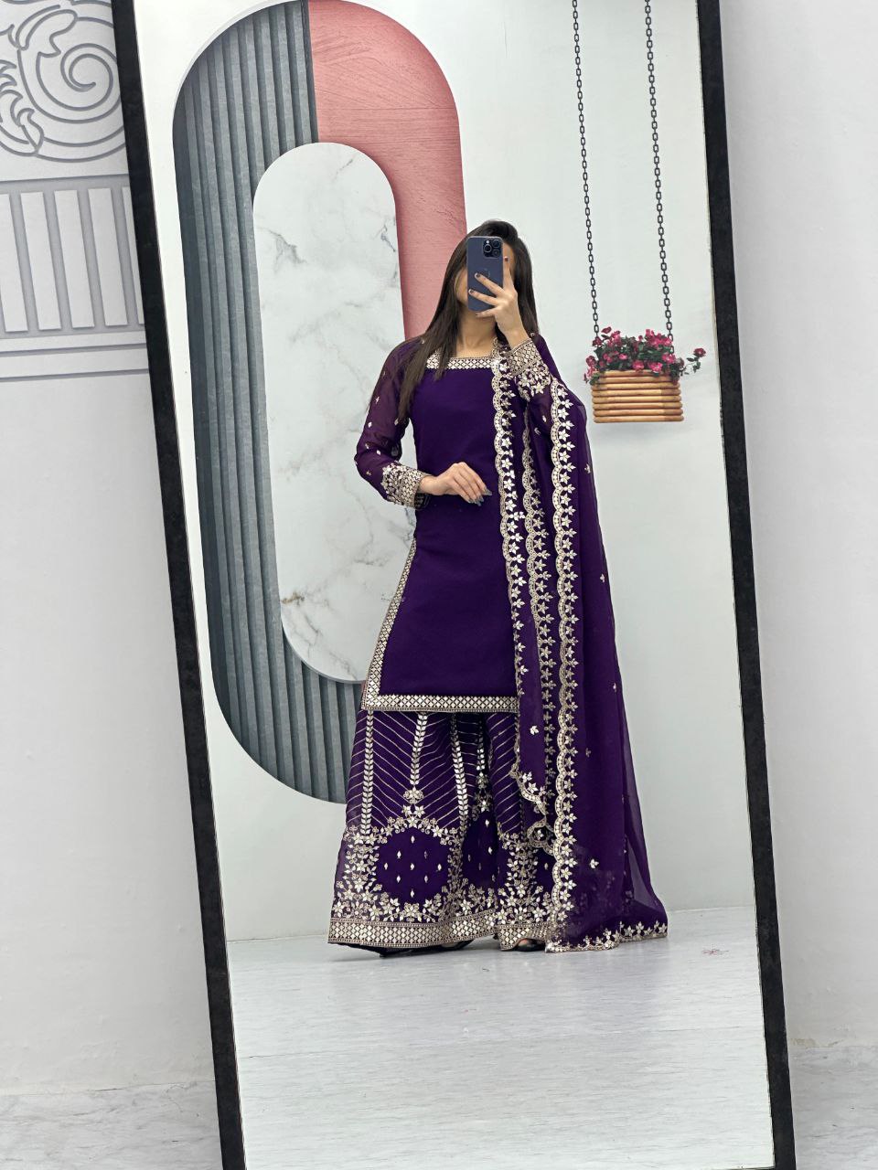 Designer Palazzo Set with Dupatta | Heavy Sequins Embroidery | Fox Georgette