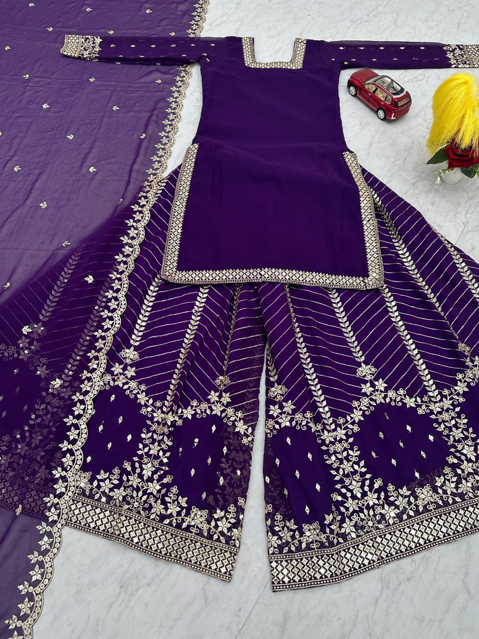 Designer Palazzo Set with Dupatta | Heavy Sequins Embroidery | Fox Georgette