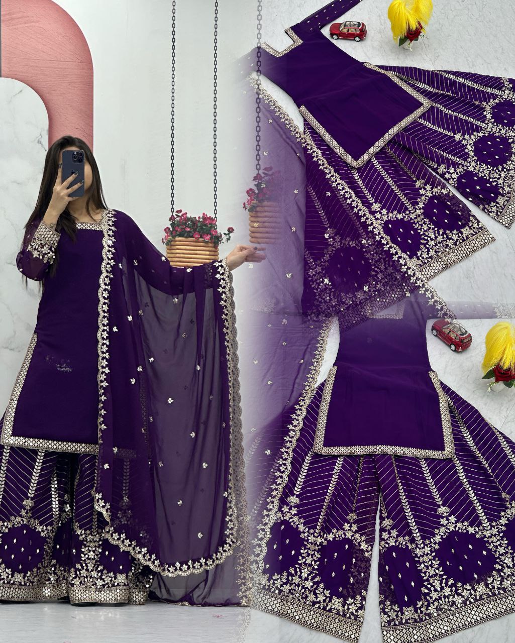 Designer Palazzo Set with Dupatta | Heavy Sequins Embroidery | Fox Georgette