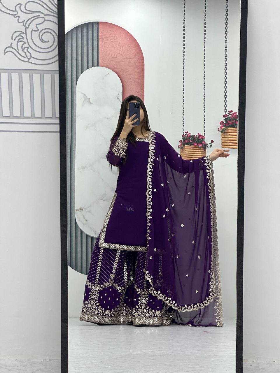 Designer Palazzo Set with Dupatta | Heavy Sequins Embroidery | Fox Georgette