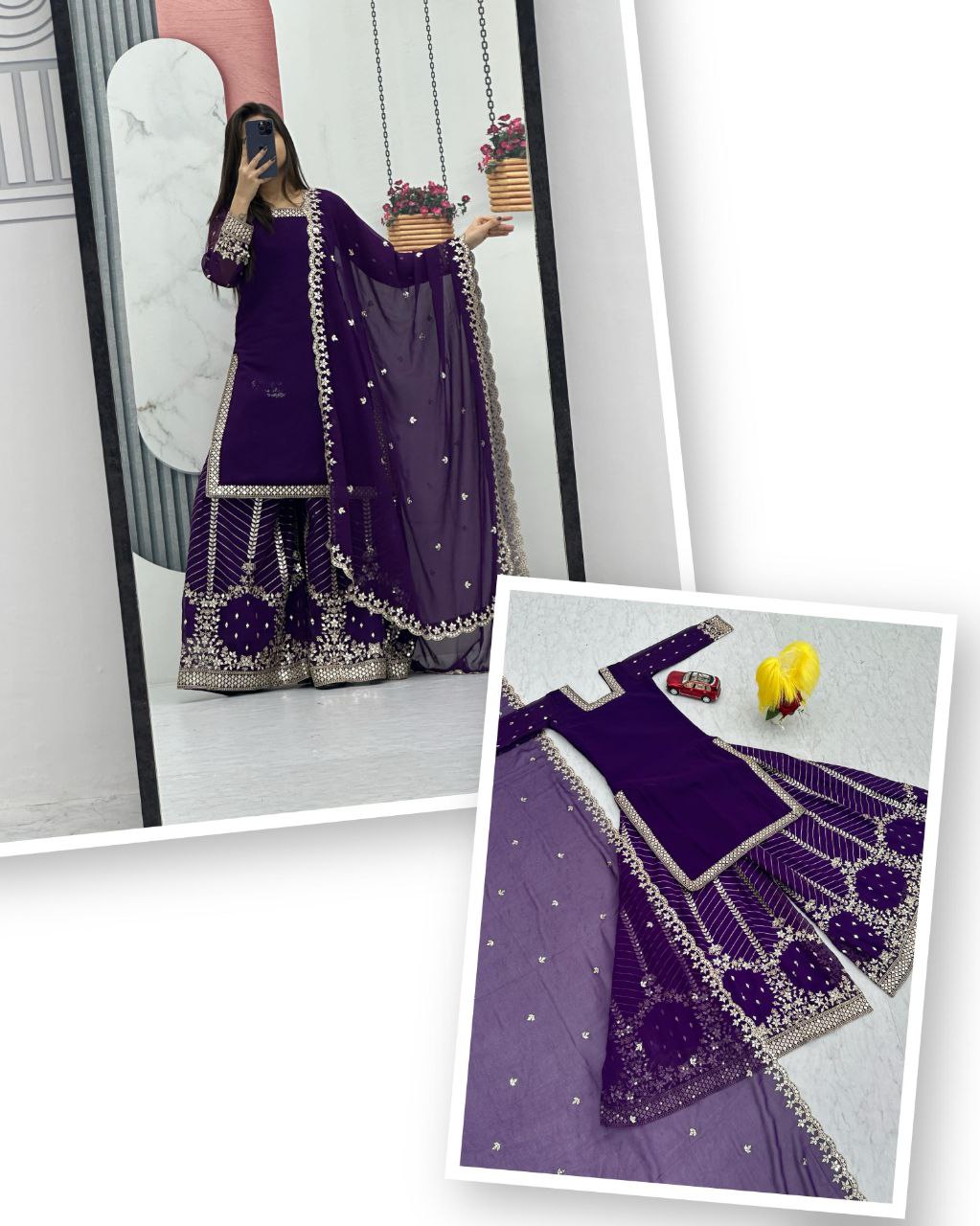 Designer Palazzo Set with Dupatta | Heavy Sequins Embroidery | Fox Georgette