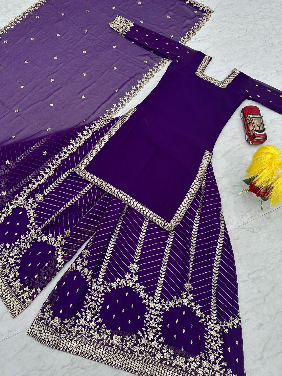 Designer Palazzo Set with Dupatta | Heavy Sequins Embroidery | Fox Georgette