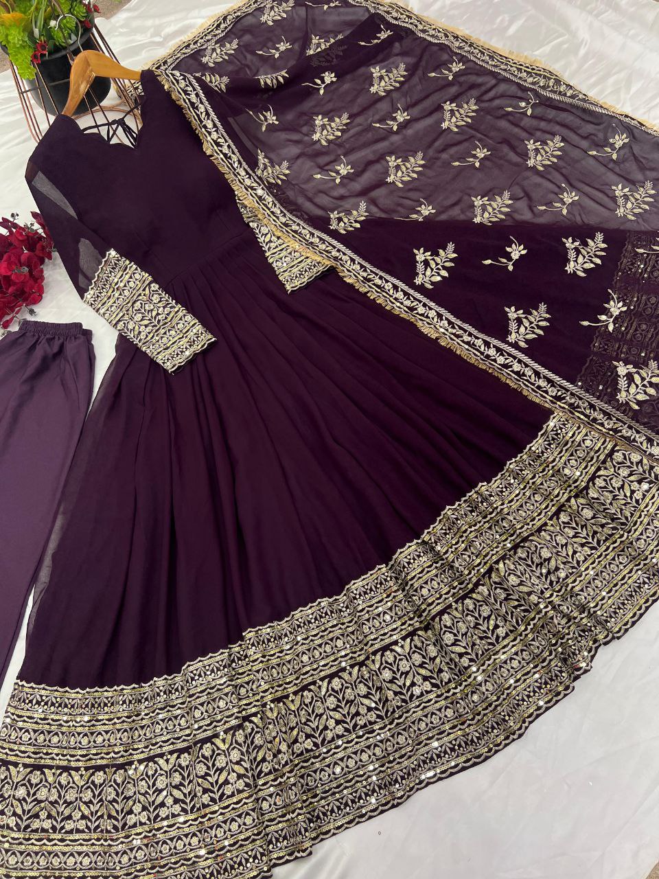 Designer Party Wear Gown with Dupatta | Heavy Embroidery & Sequence Work