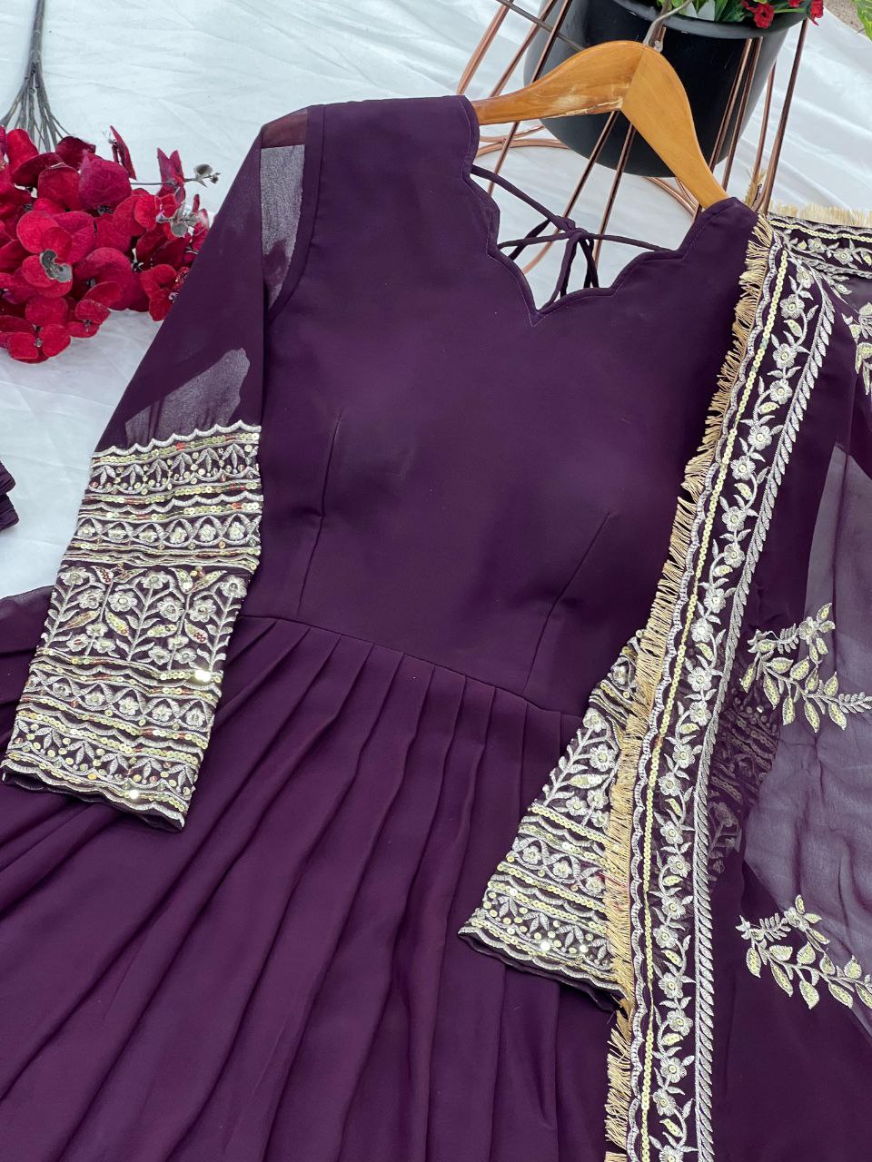 Designer Party Wear Gown with Dupatta | Heavy Embroidery & Sequence Work