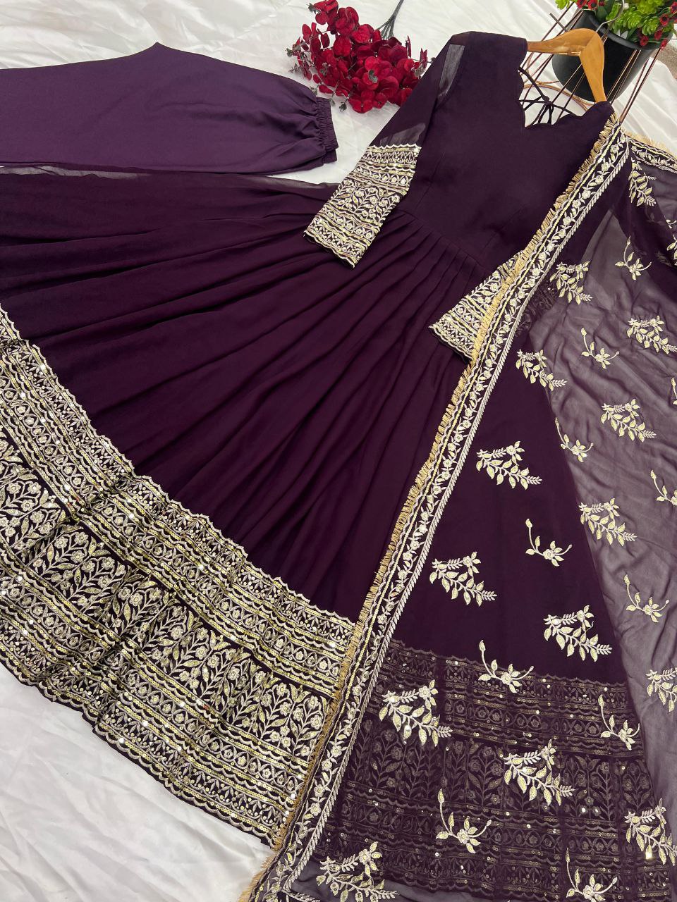 Designer Party Wear Gown with Dupatta | Heavy Embroidery & Sequence Work