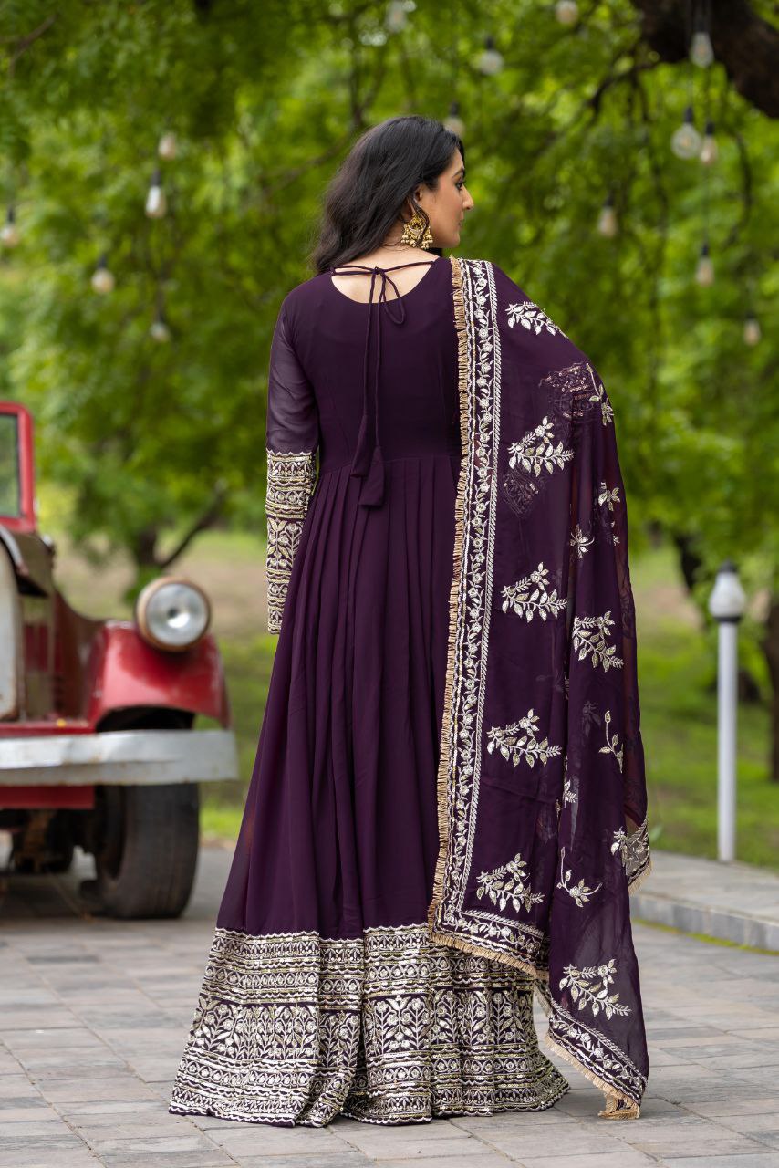 Designer Party Wear Gown with Dupatta | Heavy Embroidery & Sequence Work