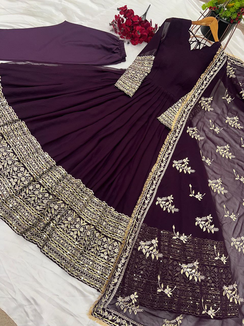 Designer Party Wear Gown with Dupatta | Heavy Embroidery & Sequence Work