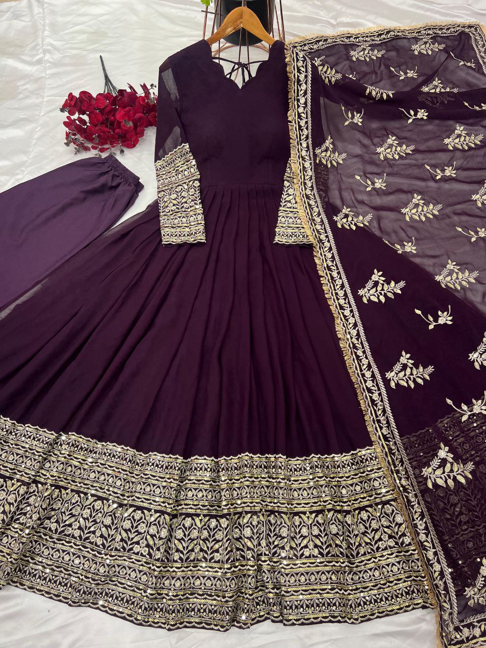 Designer Party Wear Gown with Dupatta | Heavy Embroidery & Sequence Work