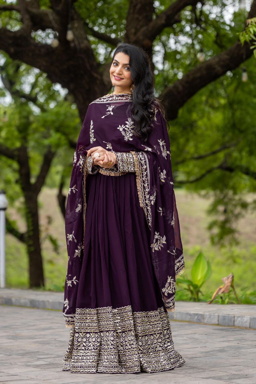 Designer Party Wear Gown with Dupatta | Heavy Embroidery & Sequence Work