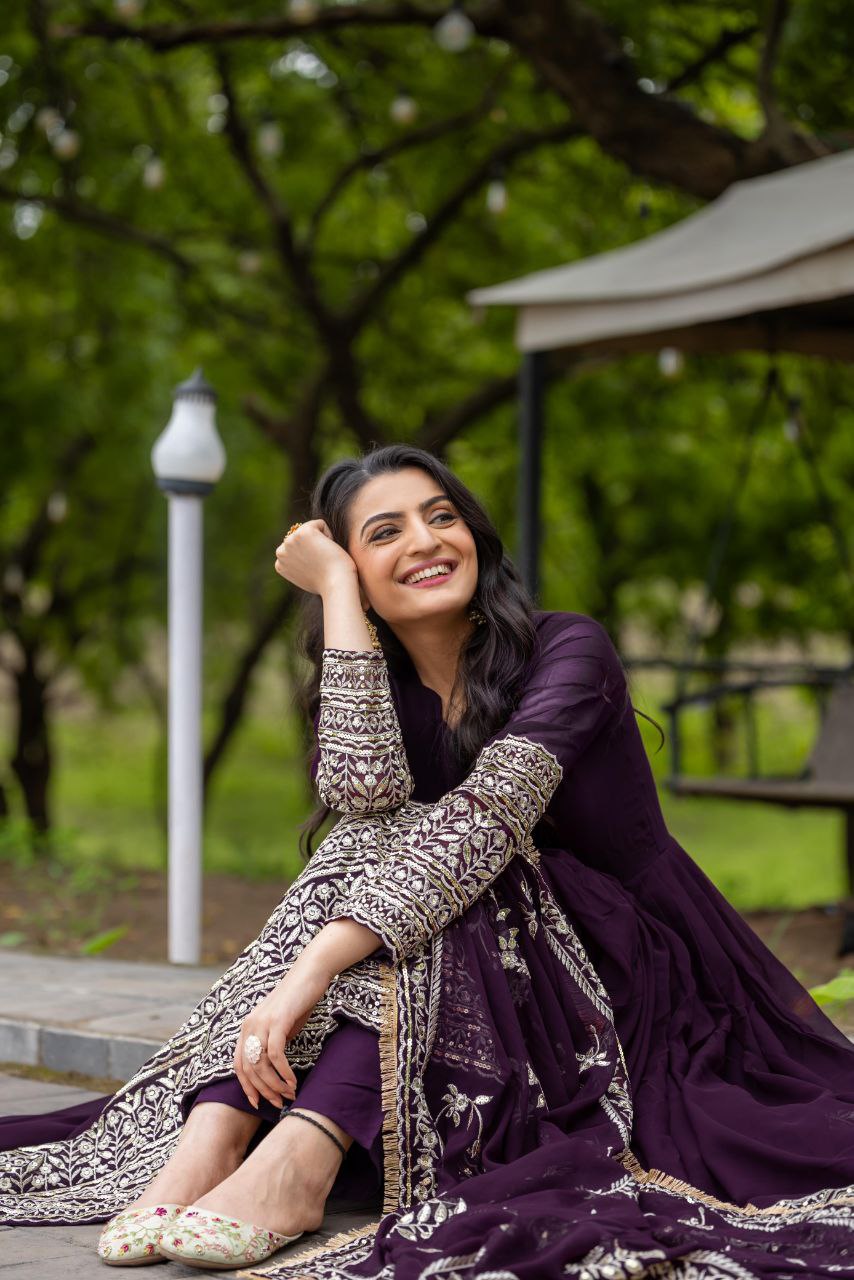 Designer Party Wear Gown with Dupatta | Heavy Embroidery & Sequence Work
