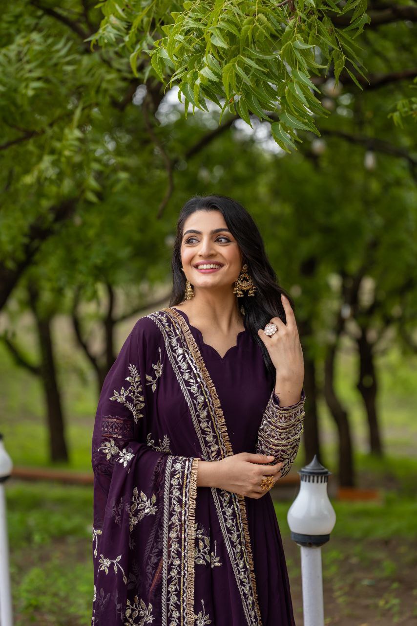 Designer Party Wear Gown with Dupatta | Heavy Embroidery & Sequence Work