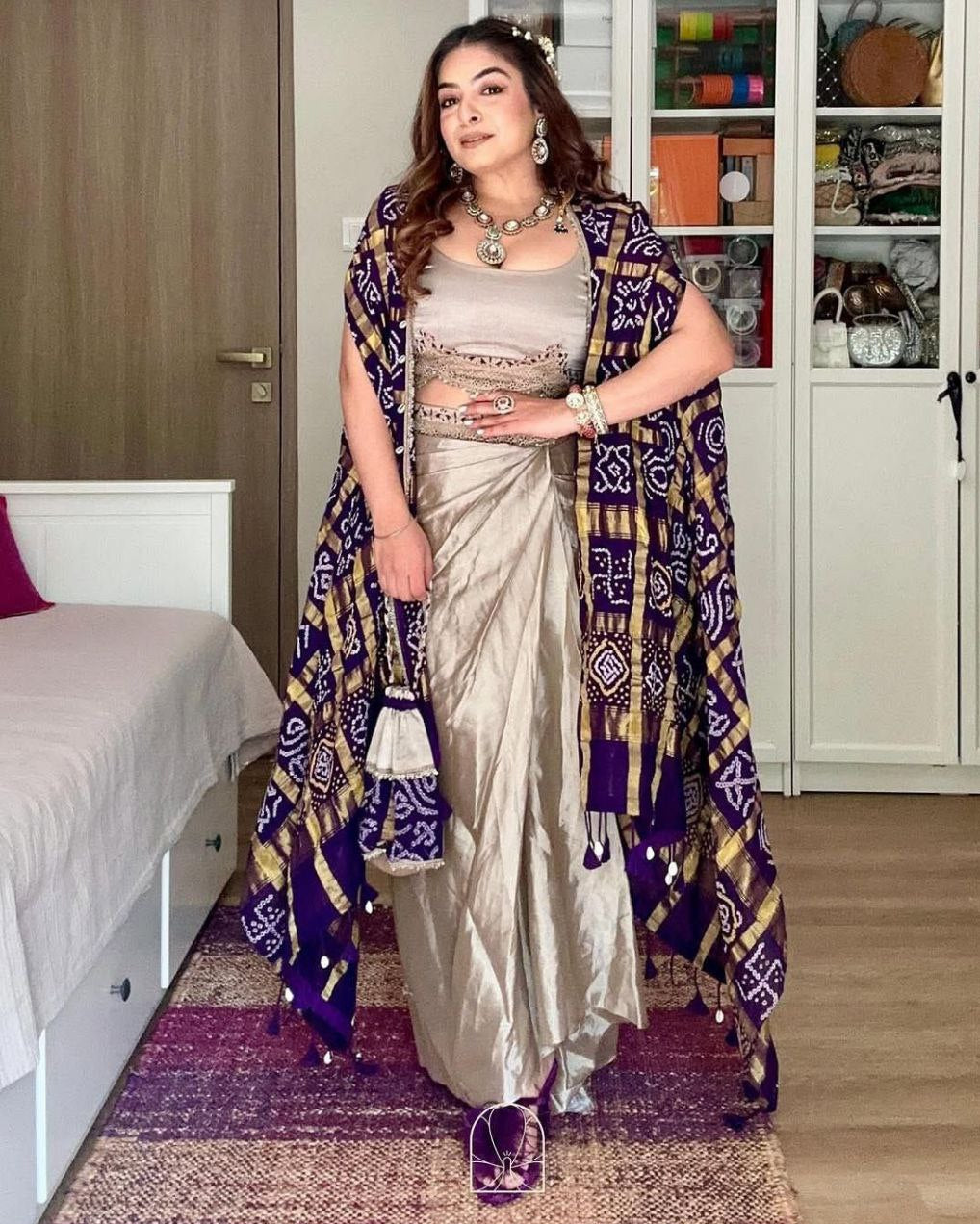 Designer Printed Koti Blouse with Western Style Dhotis | Full Stitched