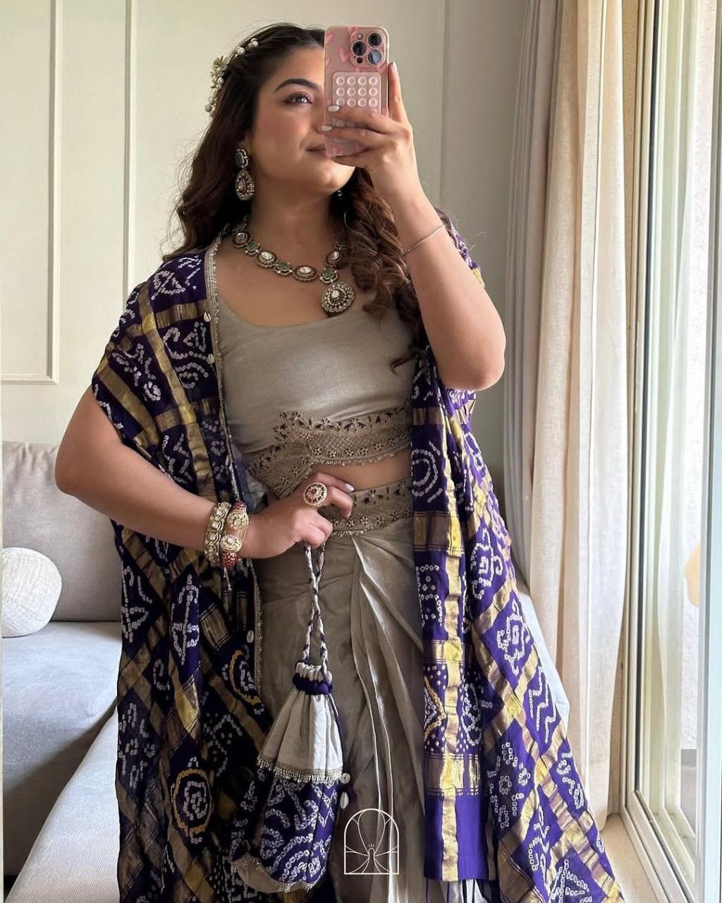 Designer Printed Koti Blouse with Western Style Dhotis | Full Stitched