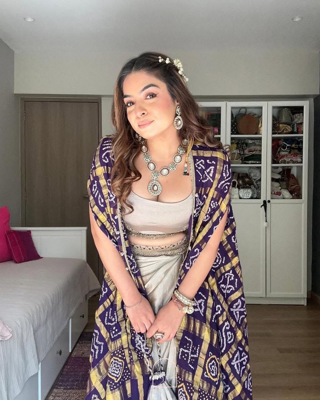 Designer Printed Koti Blouse with Western Style Dhotis | Full Stitched