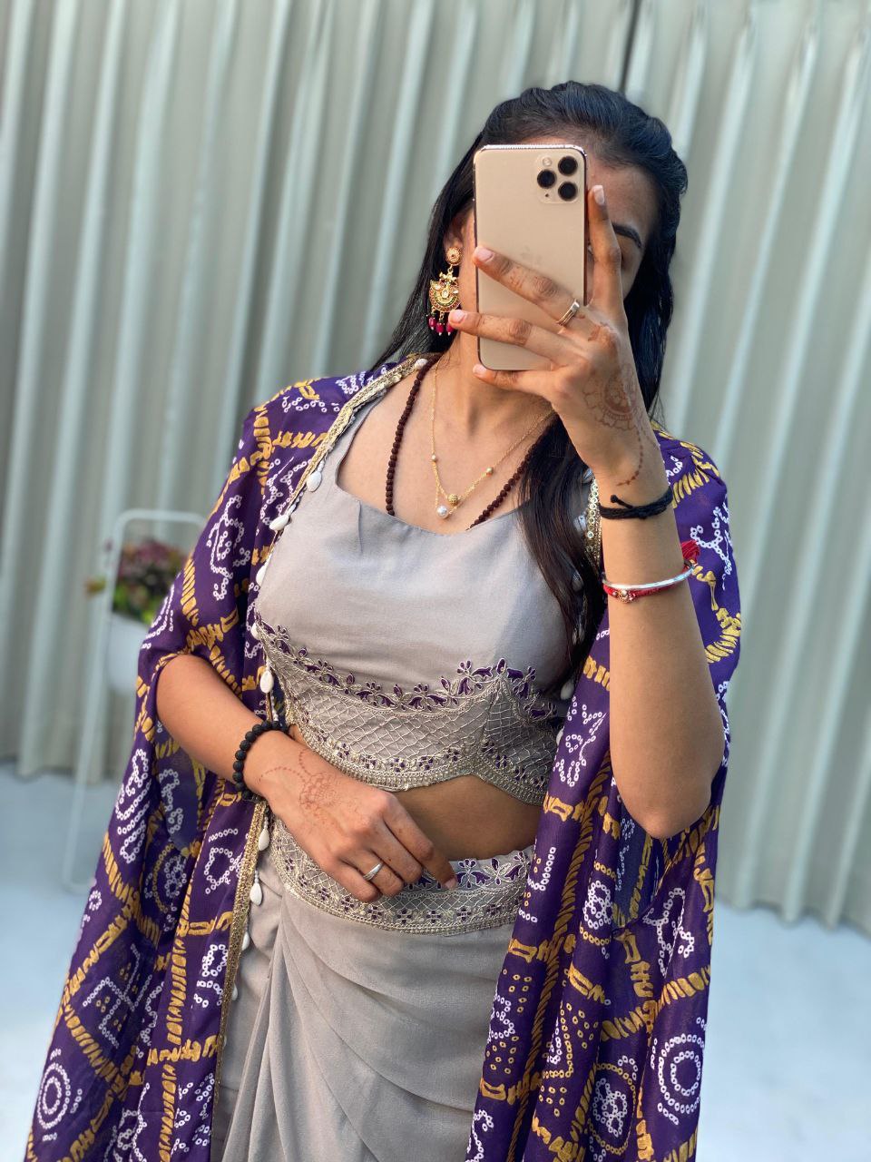 Designer Printed Koti Blouse with Western Style Dhotis | Full Stitched