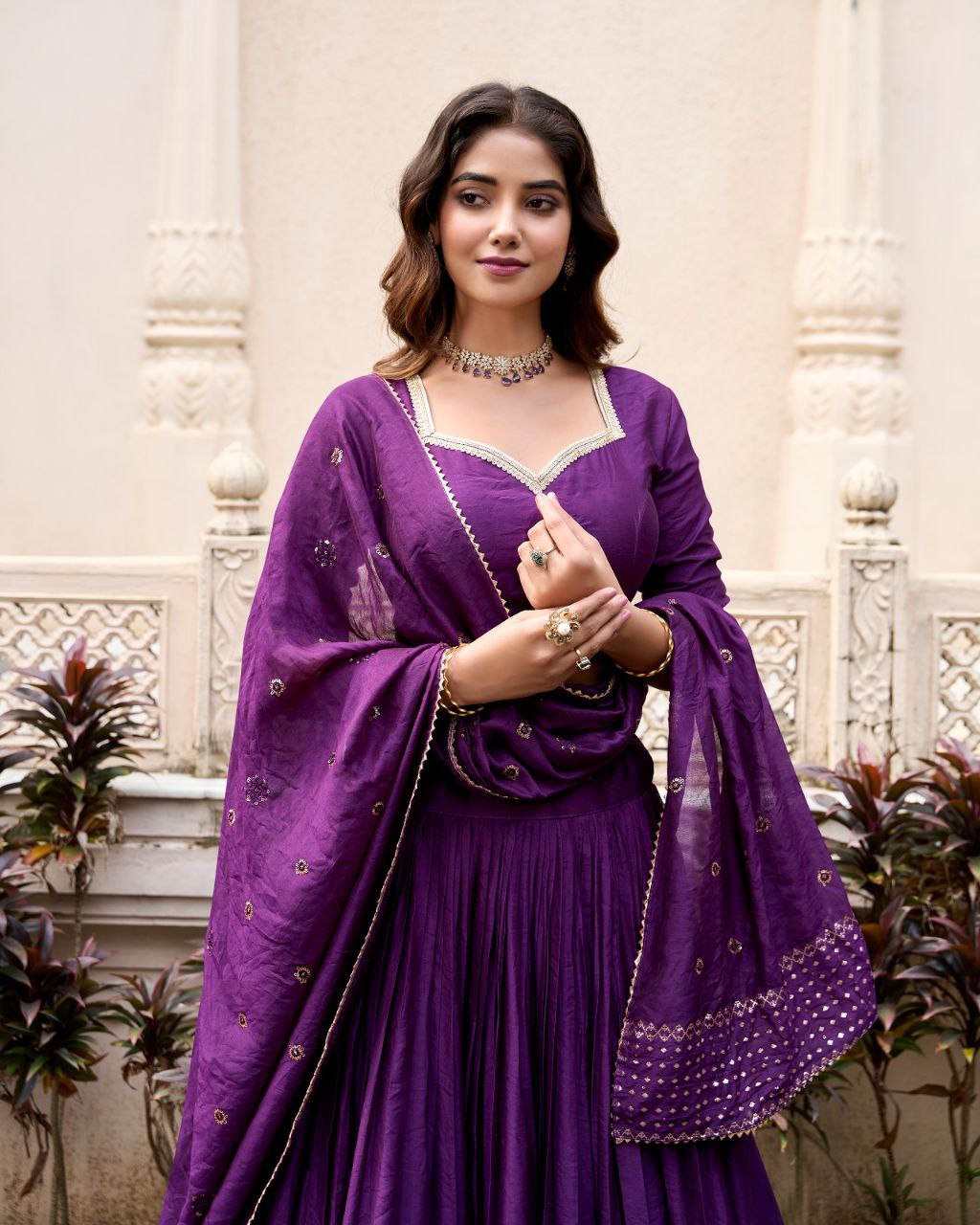 Chanderi Lehenga Choli with Zari Work Border & Sequin Dupatta