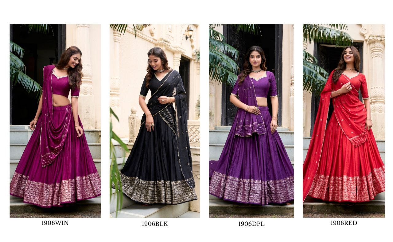 Chanderi Lehenga Choli with Zari Work Border & Sequin Dupatta