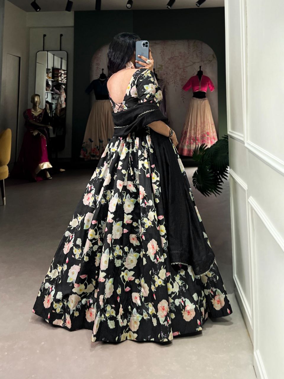 Designer Tussar Silk Floral Print Lehenga Choli For Weddings & Parties