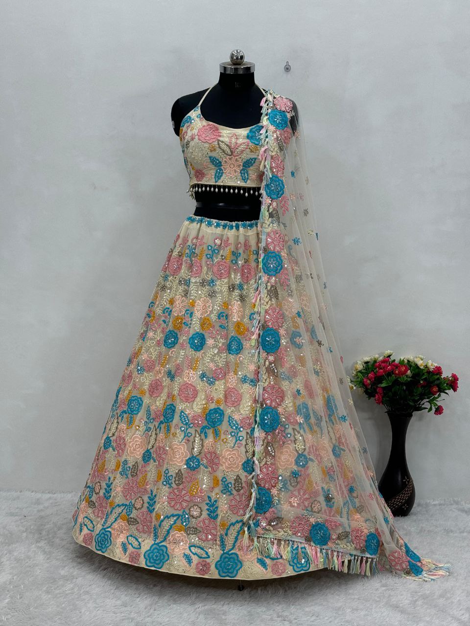 Bridal Faux Georgette Lehenga Choli | Heavy Embroidered Sequins Work with Dupatta