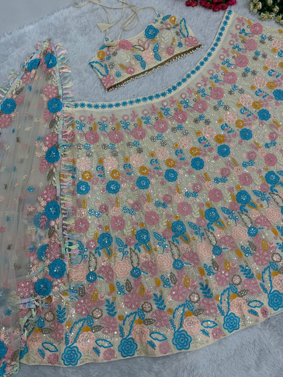 Bridal Faux Georgette Lehenga Choli | Heavy Embroidered Sequins Work with Dupatta