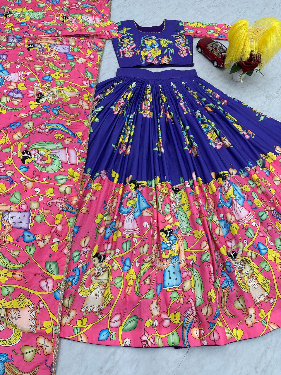 Kalamkari Cotton Lehenga Choli with Embroidered Dupatta | Party Wear Ethnic Set