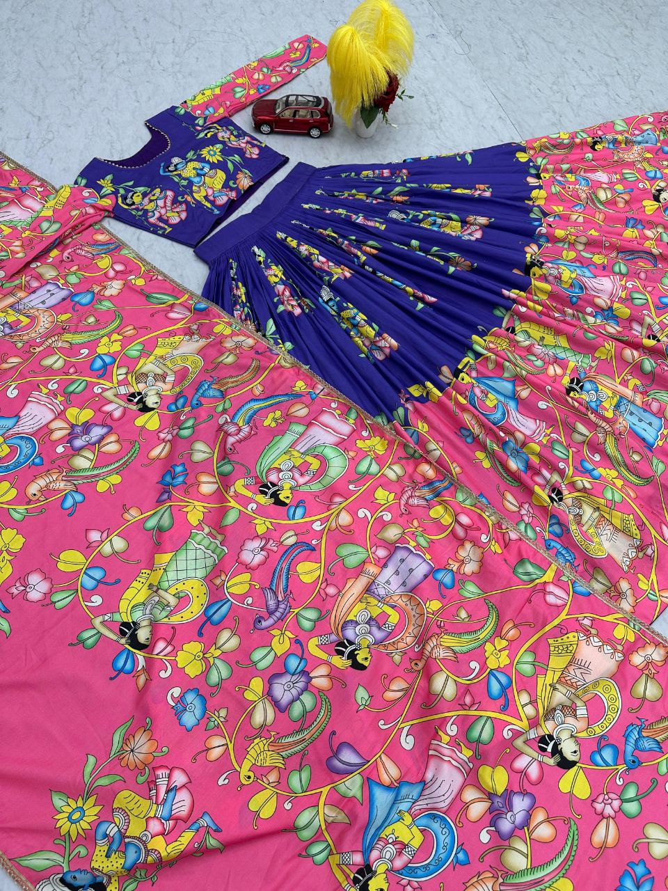 Kalamkari Cotton Lehenga Choli with Embroidered Dupatta | Party Wear Ethnic Set