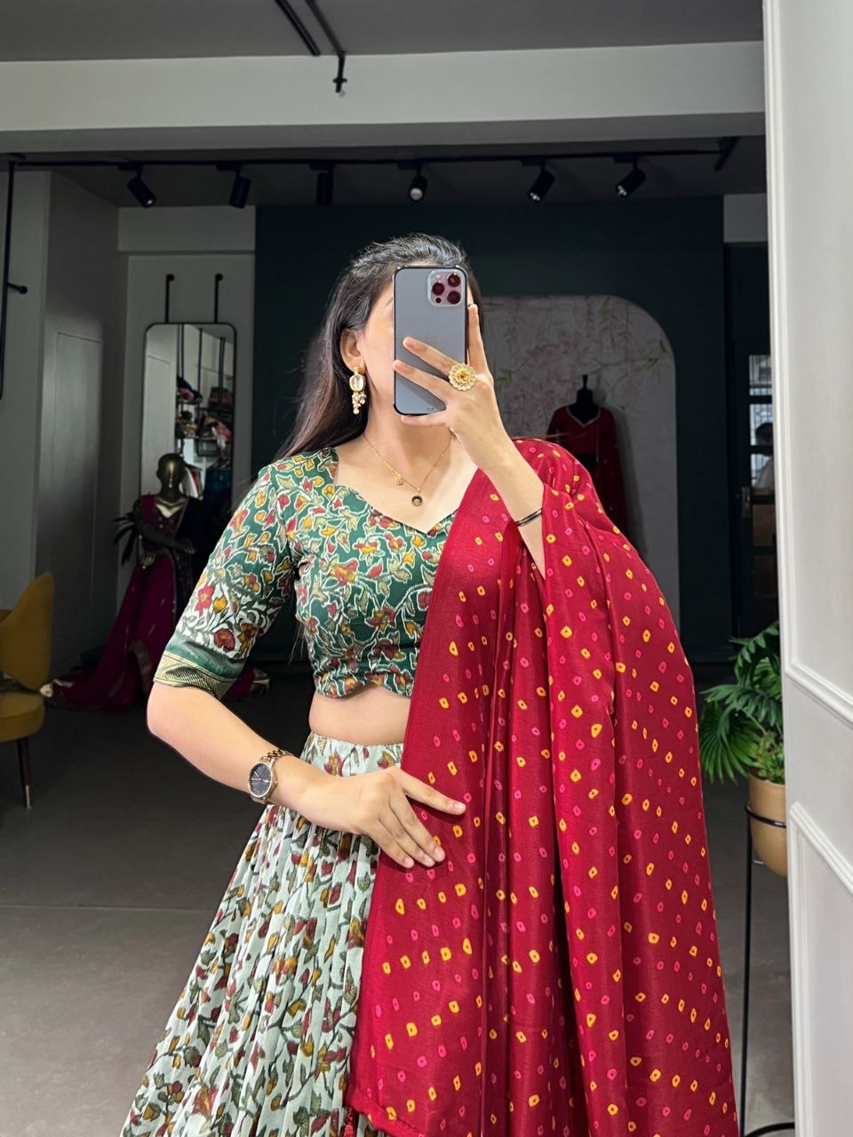 Tussar Silk Floral Print Lehenga Choli with Foil Work & Dupatta | Party Wear Ethnic Set