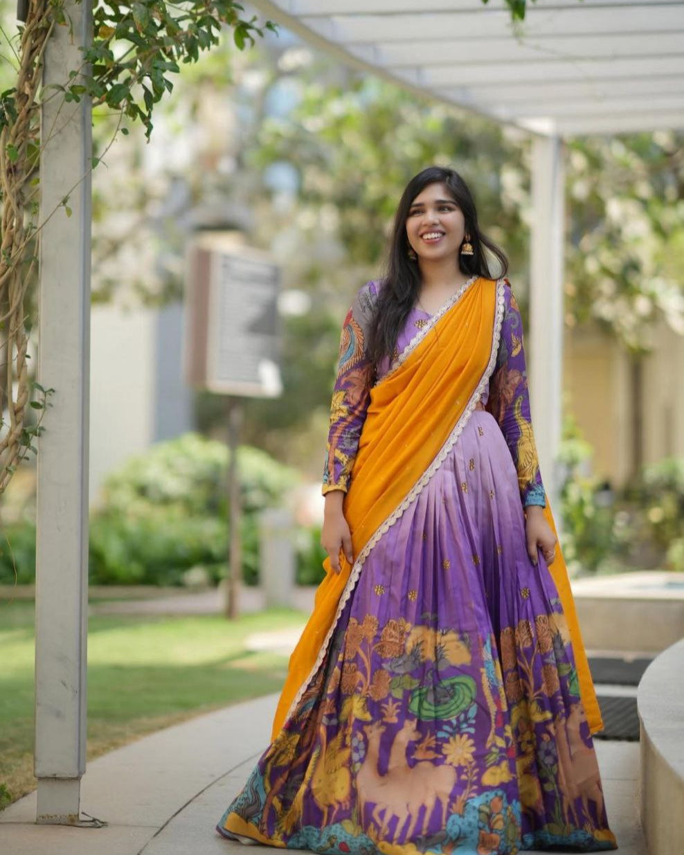 Party Wear Kalamkari Printed Cotton Lehenga Choli Set with Fox Georgette Dupatta