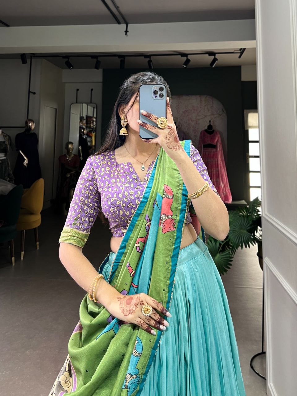 Party Wear Vaishnavi Tussar Silk Kalamkari Lehenga Choli Set with Gotta Patti Dupatta