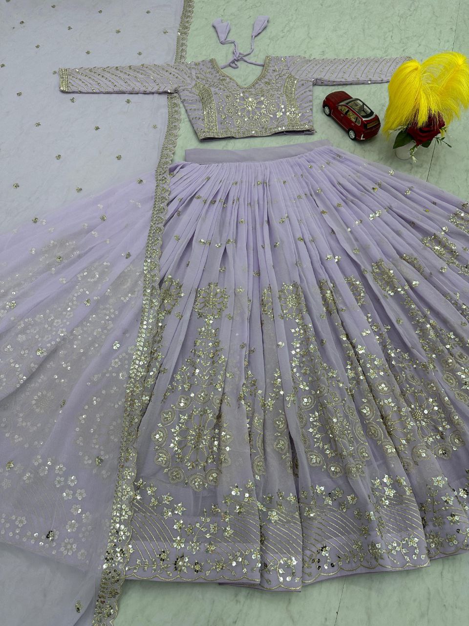 Premium Embroidered Fox Georgette Lehenga Choli Set with Sequins & Dupatta