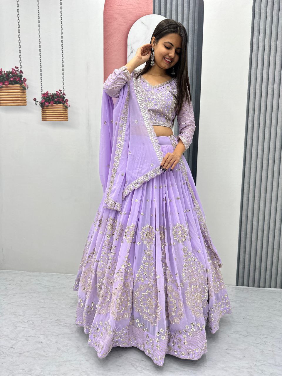 Premium Embroidered Fox Georgette Lehenga Choli Set with Sequins & Dupatta