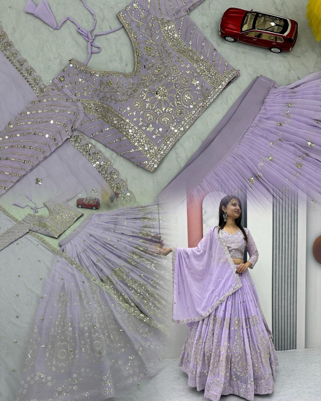 Premium Embroidered Fox Georgette Lehenga Choli Set with Sequins & Dupatta
