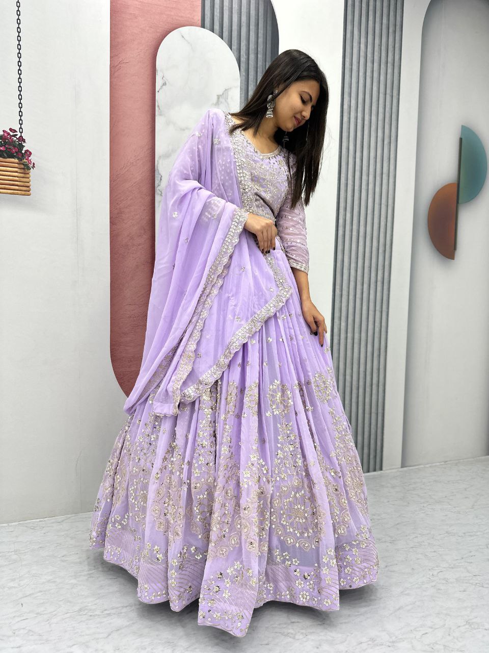 Premium Embroidered Fox Georgette Lehenga Choli Set with Sequins & Dupatta