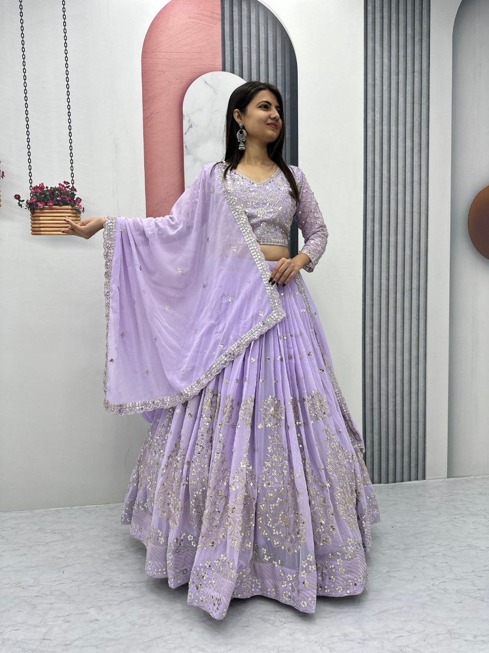 Premium Embroidered Fox Georgette Lehenga Choli Set with Sequins & Dupatta