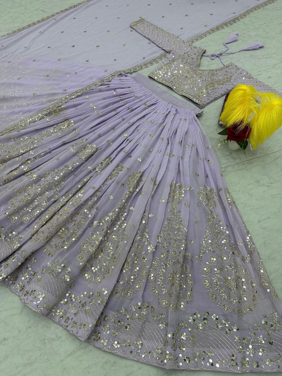 Premium Embroidered Fox Georgette Lehenga Choli Set with Sequins & Dupatta