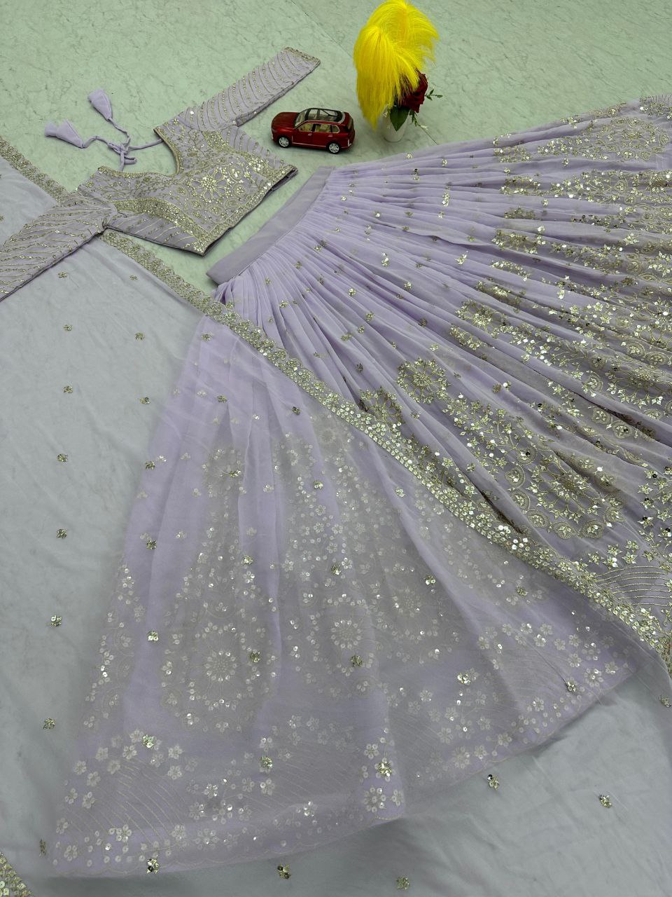 Premium Embroidered Fox Georgette Lehenga Choli Set with Sequins & Dupatta