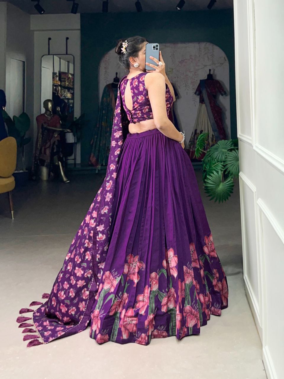 Tussar Silk Lehenga Choli with Floral & Foil Work | Elegant Party Wear