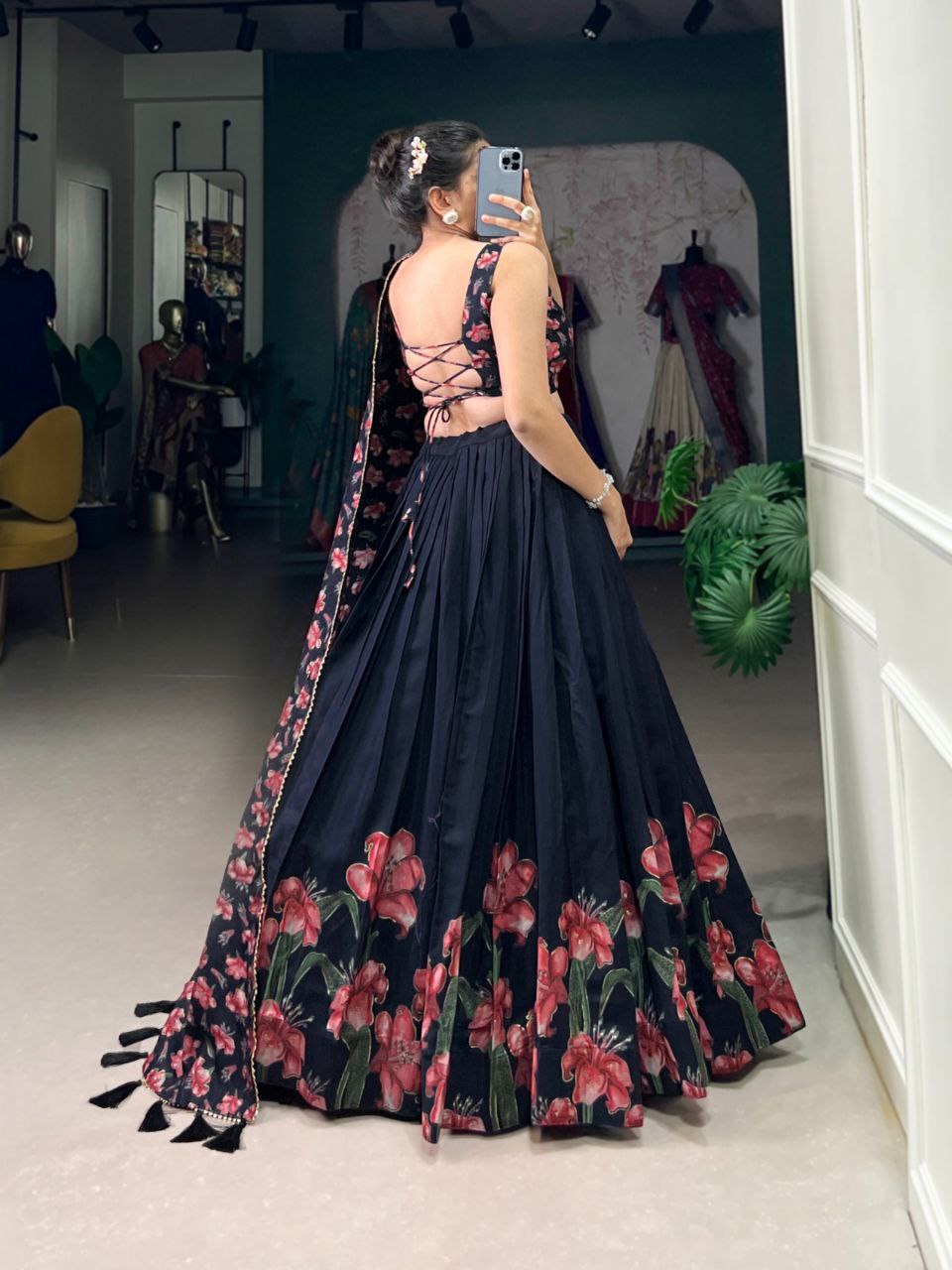 Tussar Silk Lehenga Choli with Floral & Foil Work | Elegant Party Wear