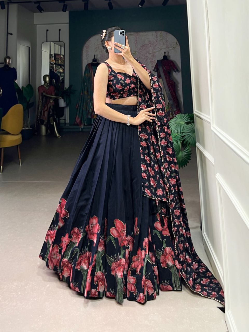 Tussar Silk Lehenga Choli with Floral & Foil Work | Elegant Party Wear