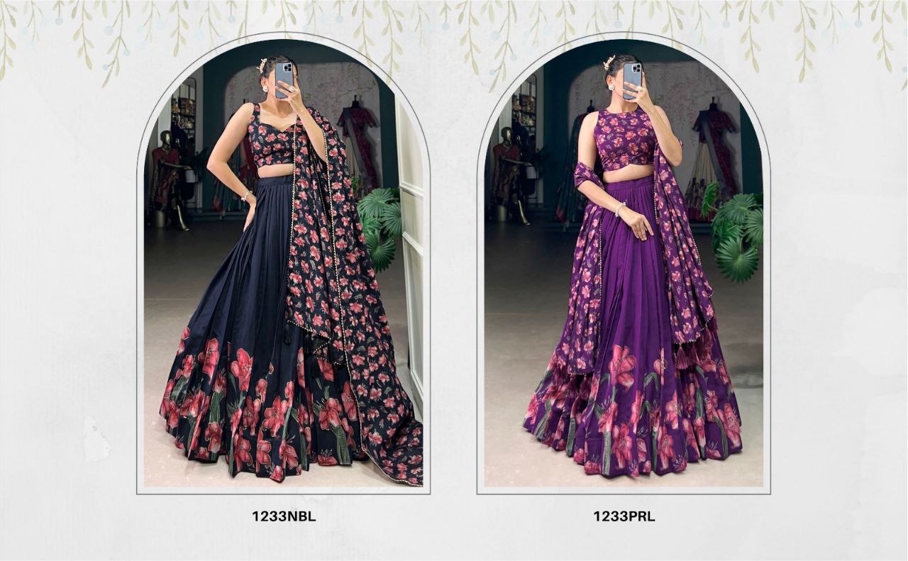 Tussar Silk Lehenga Choli with Floral & Foil Work | Elegant Party Wear