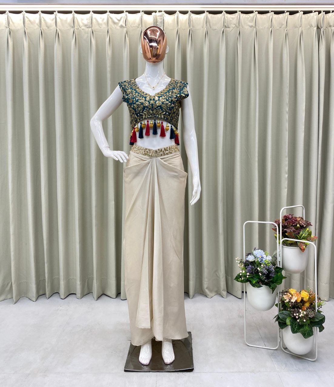 Party Wear Trendy Three-Piece Western Wedding Outfit with Sequence Embroidery and Shrug