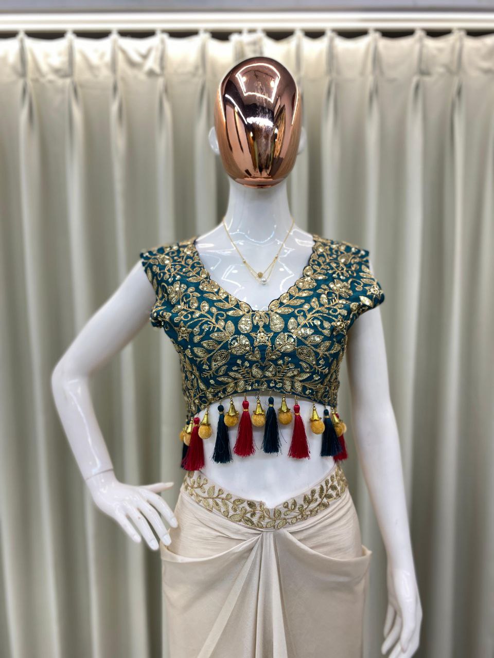 Party Wear Trendy Three-Piece Western Wedding Outfit with Sequence Embroidery and Shrug