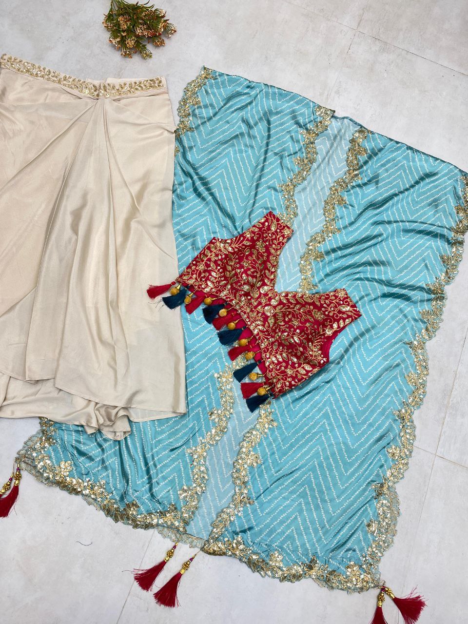 Party Wear Trendy Three-Piece Western Wedding Outfit with Sequence Embroidery and Shrug