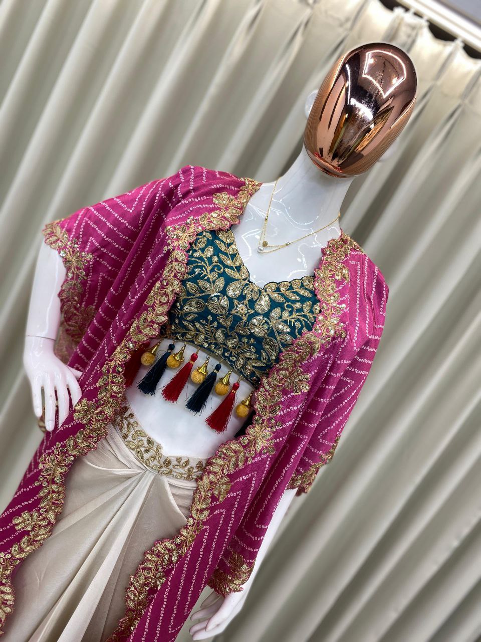 Party Wear Trendy Three-Piece Western Wedding Outfit with Sequence Embroidery and Shrug